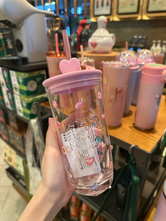 Starbucks Glass Triangle Pink Valentine Thailand 16oz