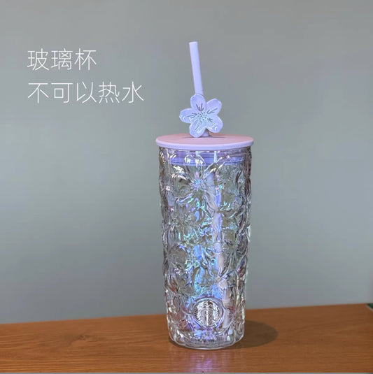 Starbucks Triangle Glass Cup Sakura Blossom 16oz